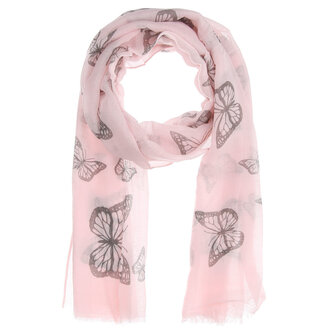 Dames maxi zomersjaal / sjaaltje met vlinders - roze