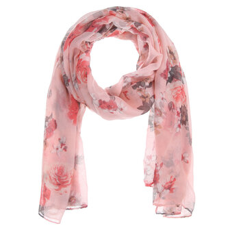 Dames maxi zomersjaal / sjaaltje met bloemen - roze