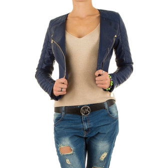 Dames korte biker jas / leatherlook jack - blauw