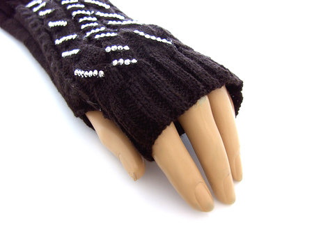 Handschoenen met strass, extra lang (toploos) - bruin