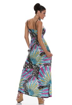 Dames maxi dress / lange jurk - blauw / multicolor