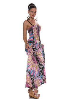 Dames maxi dress / lange jurk - roze / multicolor