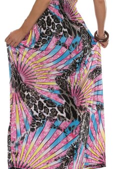 Dames maxi dress / lange jurk - roze / multicolor