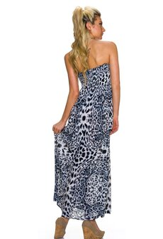 Dames maxi dress / lange jurk met panterprint - wit / zwart