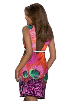 Dames korte jurk met animalprint - oranje / multicolor