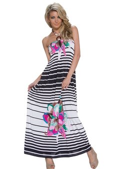 Dames maxi dress / lange jurk met strepen - roze / wit