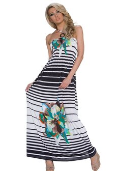 Dames maxi dress / lange jurk met strepen - groen / wit