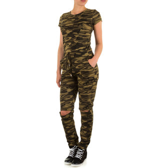 Dames jumpsuit / onesie met legerprint - groen