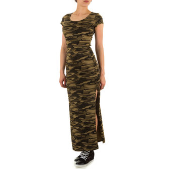 Dames maxi dress / lange jurk met legerprint - groen