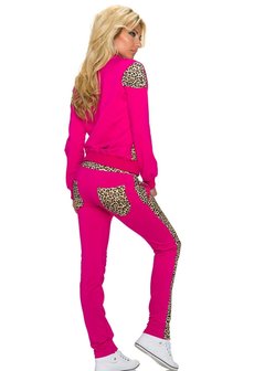 Dames huispak / joggingpak met panterprint - roze