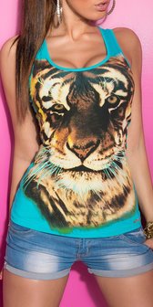 Dames top / tanktop met tijger - blauw