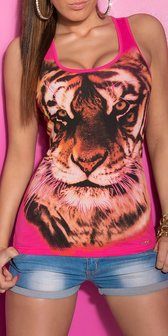 Dames top / tanktop met tijger - roze