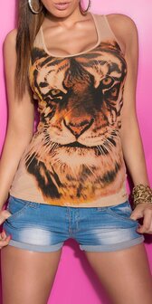 Dames top / tanktop met tijger - beige