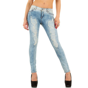 Dames spijkerbroek / skinny jeans met strass - blauw