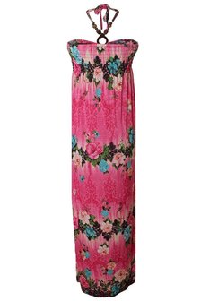 Dames maxi dress / lange jurk met bloemen - roze