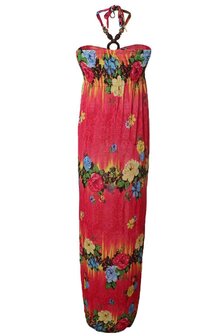 Dames maxi dress / lange jurk met bloemen - rood