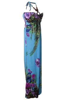 Dames maxi dress / lange jurk met bloemen - blauw