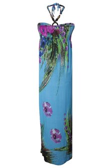 Dames maxi dress / lange jurk met bloemen - blauw