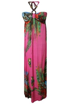 Dames maxi dress / lange jurk met bloemen - roze