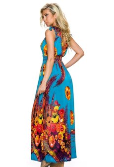 Dames maxi dress / lange jurk met bloemen - blauw