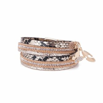 Armband / wikkelarmband met slangenprint en strass - goud