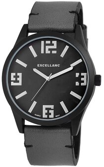 Excellanc XXL horloge met lederen band - zwart
