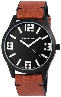 Excellanc XXL horloge met lederen band - bruin / zwart