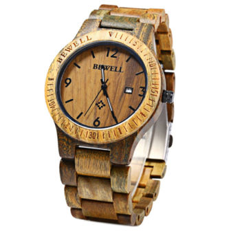 Bewell wood watch, echt houten horloge - bruin