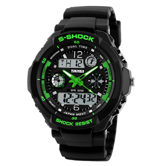 S-Shock analoog / digitaal horloge - zwart / groen
