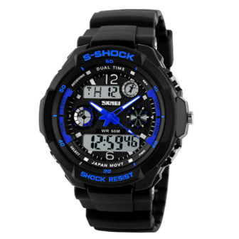 S-Shock analoog / digitaal horloge - zwart / blauw