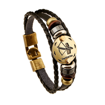 Armband leder / staal met sterrenbeeld - boogschutter