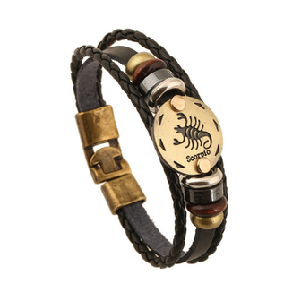 Armband leder / staal met sterrenbeeld - schorpioen