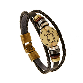 Armband leder / staal met sterrenbeeld - weegschaal