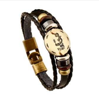 Armband leder / staal met sterrenbeeld - maagd