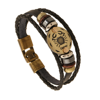 Armband leder / staal met sterrenbeeld - kreeft