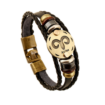 Armband leder / staal met sterrenbeeld - ram