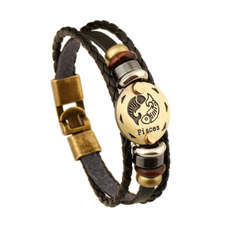 Armband leder / staal met sterrenbeeld - vissen