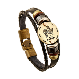 Armband leder / staal met sterrenbeeld - waterman