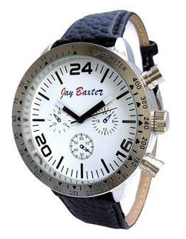 Jay Baxter XXL horloge met lederen band - zwart / wit