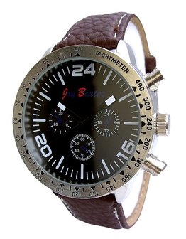 Jay Baxter XXL horloge met lederen band - bruin / zwart