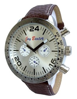 Jay Baxter XXL horloge met lederen band - bruin / zilver