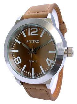 Animoo XXL horloge met lederen band - bruin