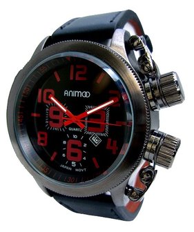 Animoo XXL horloge met lederen band - zwart / rood