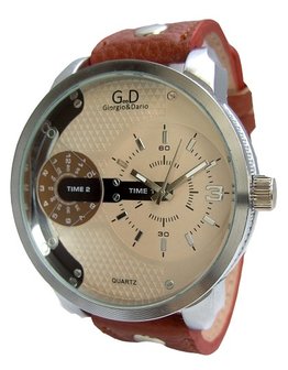 Giorgio Dario XXL horloge met lederen band - bruin / champagne