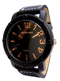 Excellanc XXL horloge met lederen band - zwart / ros&eacute;