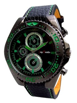 Jay Baxter XXL horloge met lederen band - zwart / groen