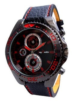 Jay Baxter XXL horloge met lederen band - zwart / rood