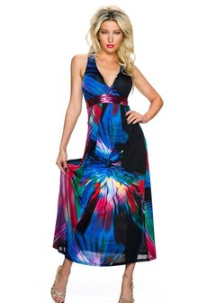 Dames maxi dress / lange jurk - zwart / blauw