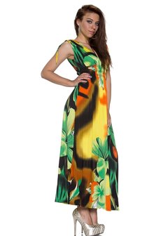 Dames maxi dress / lange jurk - geel / groen