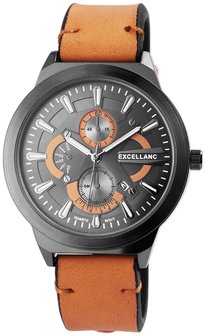 Excellanc XXL horloge met lederen band - camel / antraciet